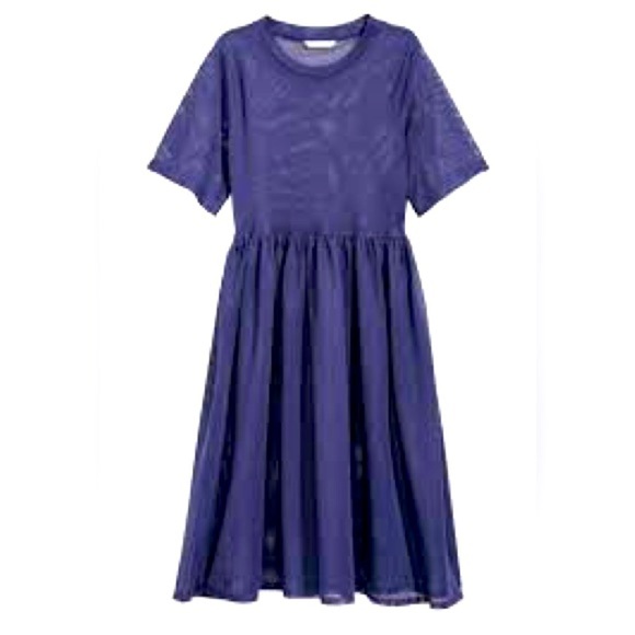 H&M - Dark Blue Crewneck Mesh Short Sleeve See Thru Midi Dress Size 2 - Picture 1 of 9